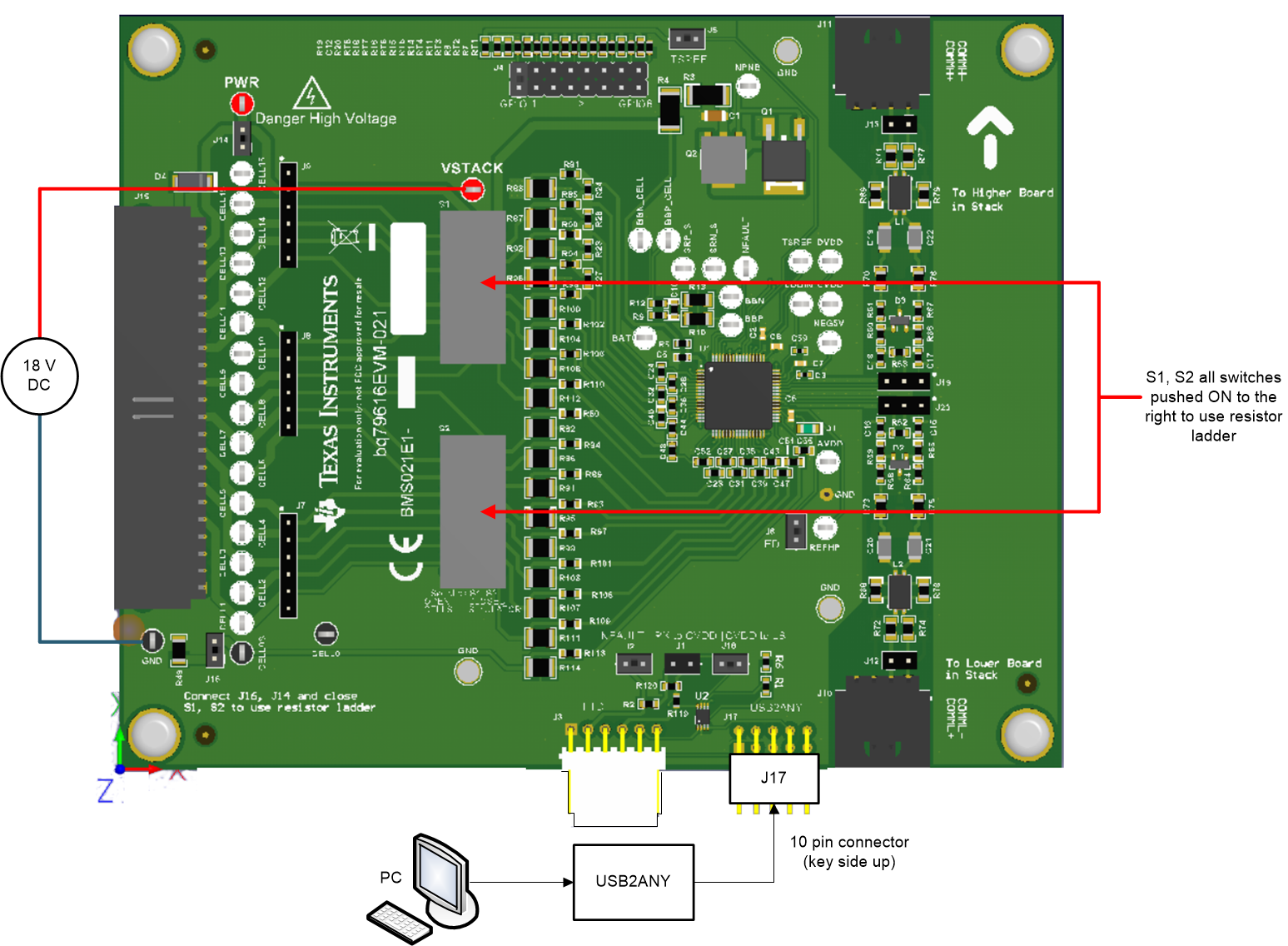  BQ79616EVM Setup Using DC Voltage With
          Resistor Ladder