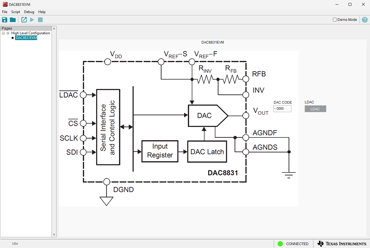 DAC883xEVM DAC8831EVM Tab of the High Level Configuration Page