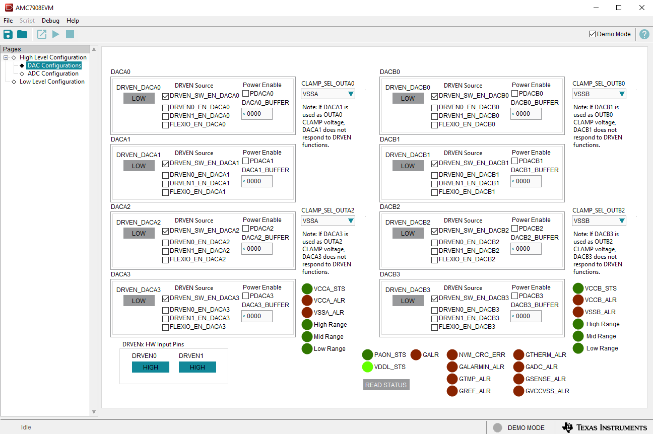 AMC7908EVM DAC Control Tab of the High Level Configuration Page