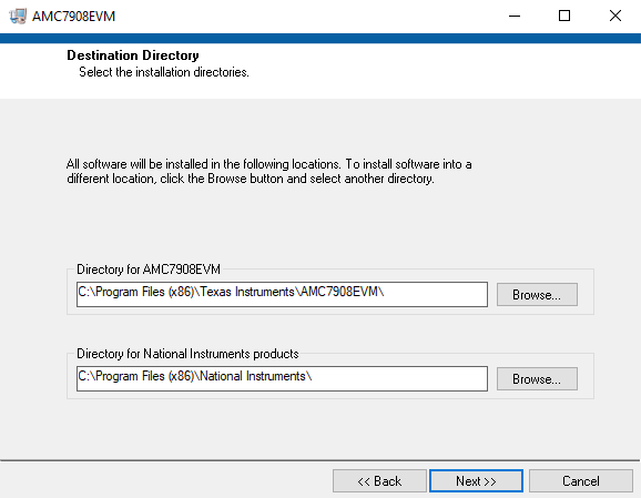 AMC7908EVM Software Installation Path