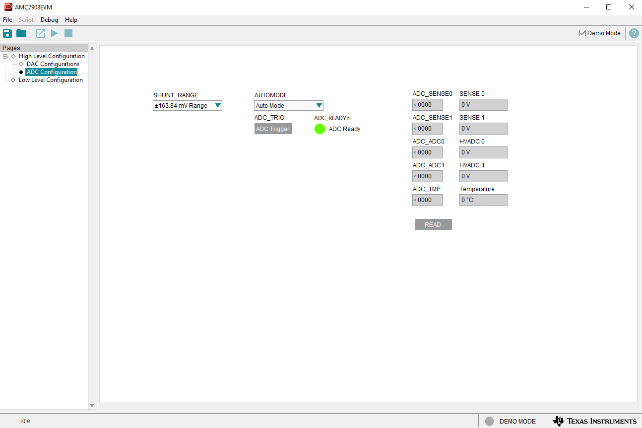 AMC7908EVM ADC Control Tab of the High Level Configuration Page