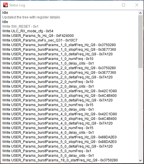 ULC1001-DRV2911EVM GUI Status Log