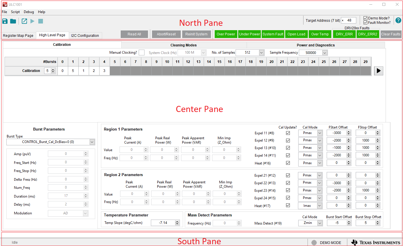 ULC1001-DRV2911EVM GUI Top Level Layout