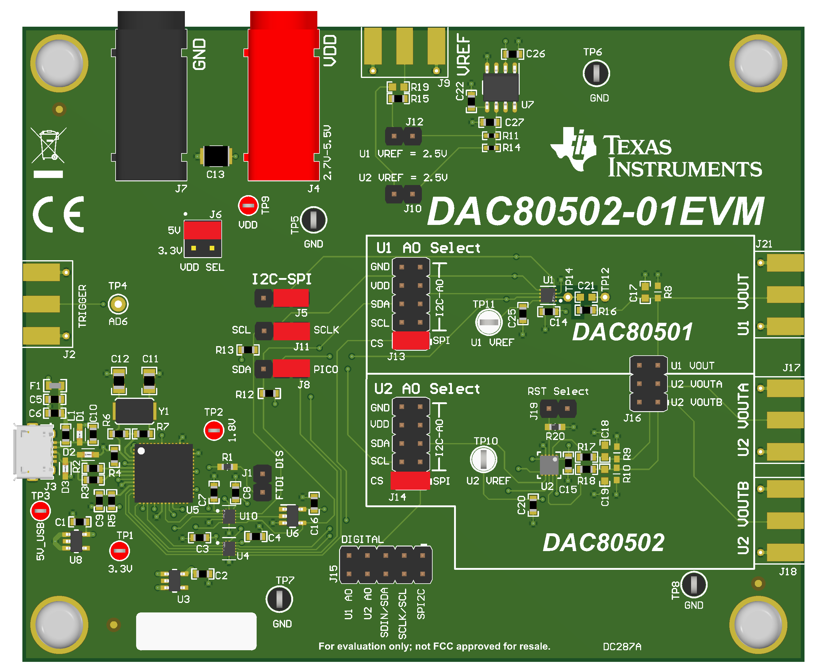 DAC80502-01EVM DAC80502-01EVM Default Jumper Settings