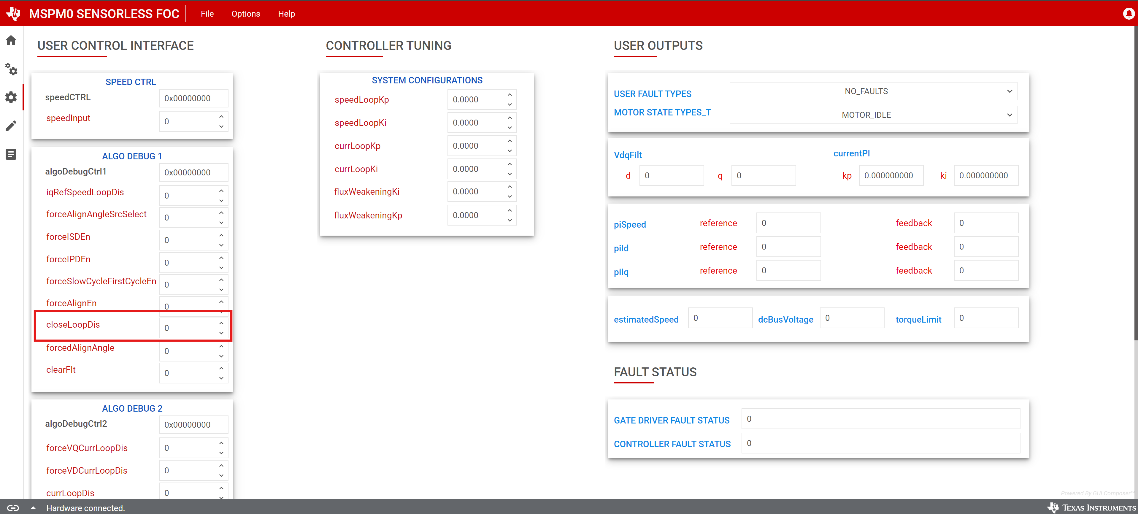  Setting ClosedLoop Disable in
                    GUI