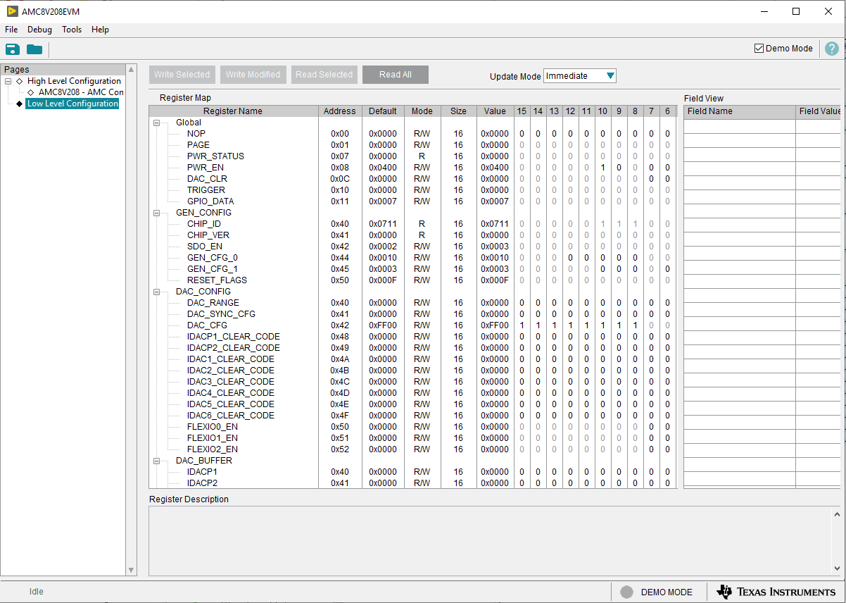 AMC8V208EVM Low Level Configuration
                    Page