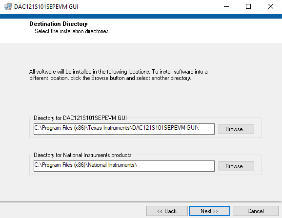 DAC121S101SEPEVM Software Installation Path