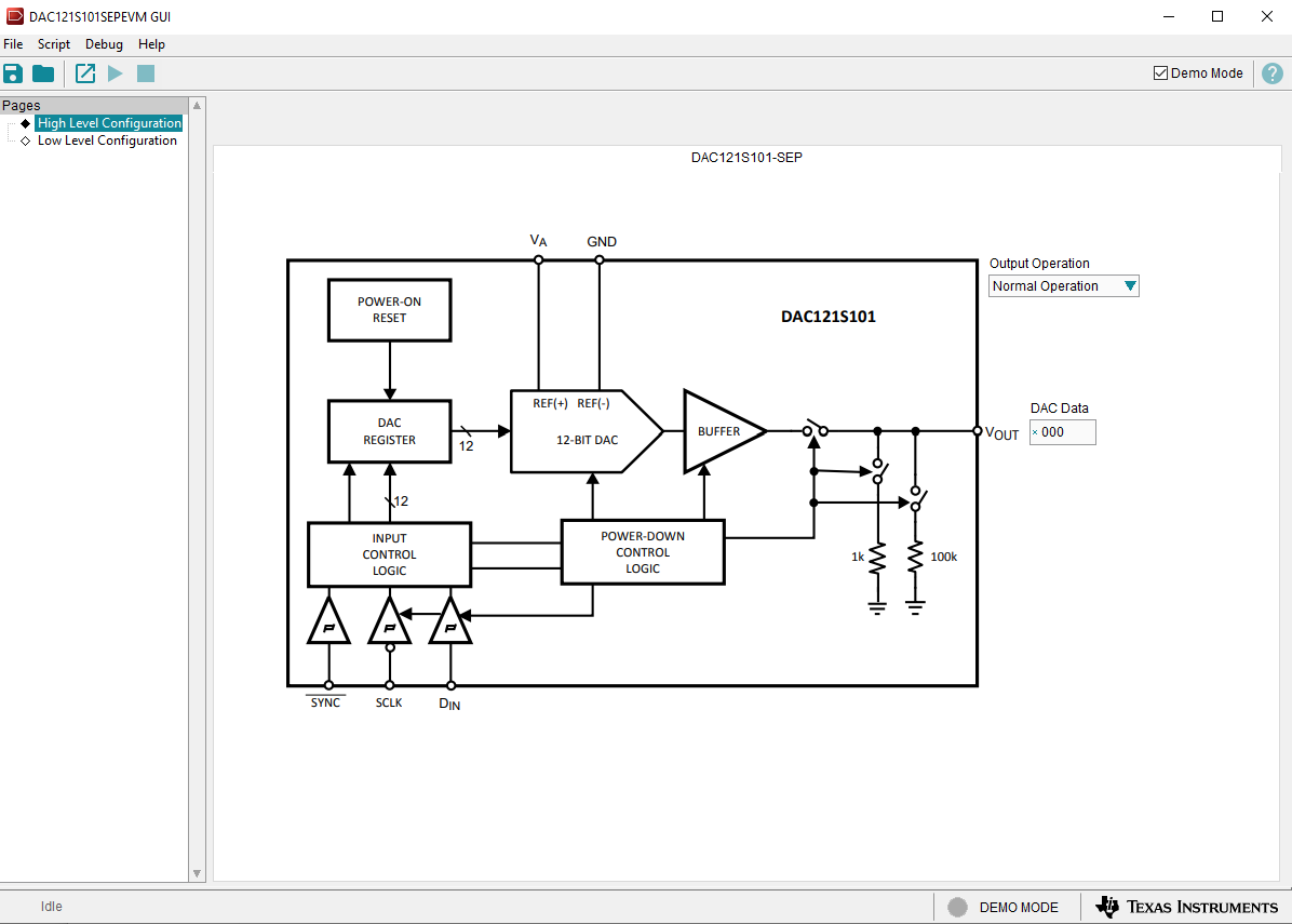 DAC121S101SEPEVM High Level Configuration Page