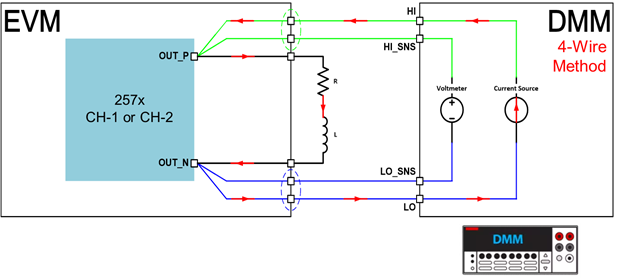 TAS2120EVM Load DC Resistance Measurement in 4-Wire Mode using Digital Multimeter