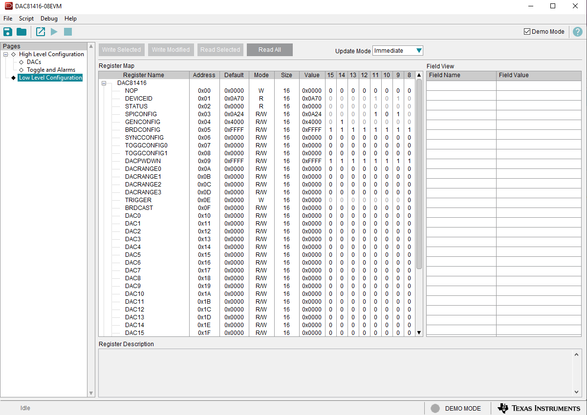 DAC81416-08EVM Low Level Configuration Page