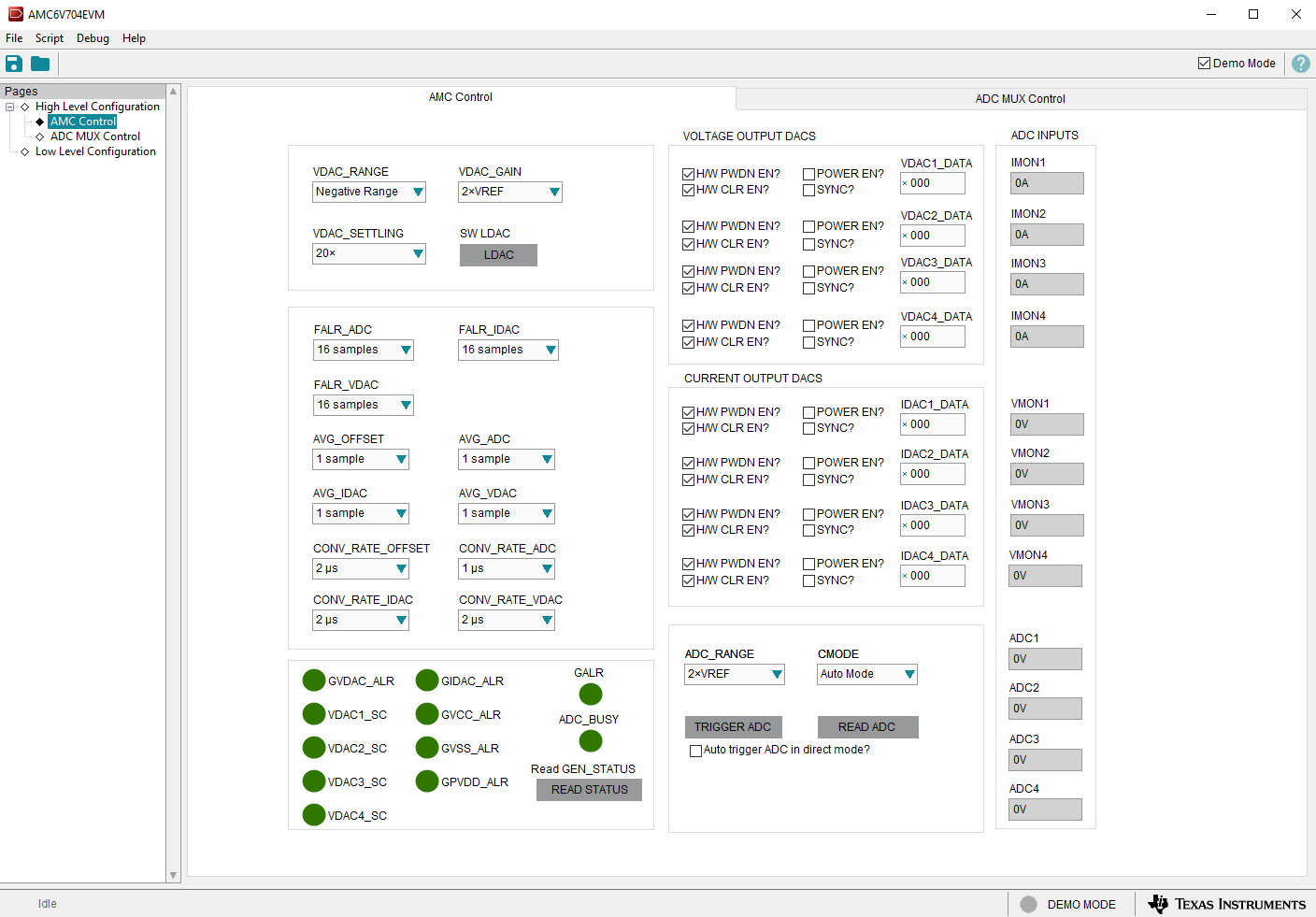 AMC6V704EVM AMC Control Subpage