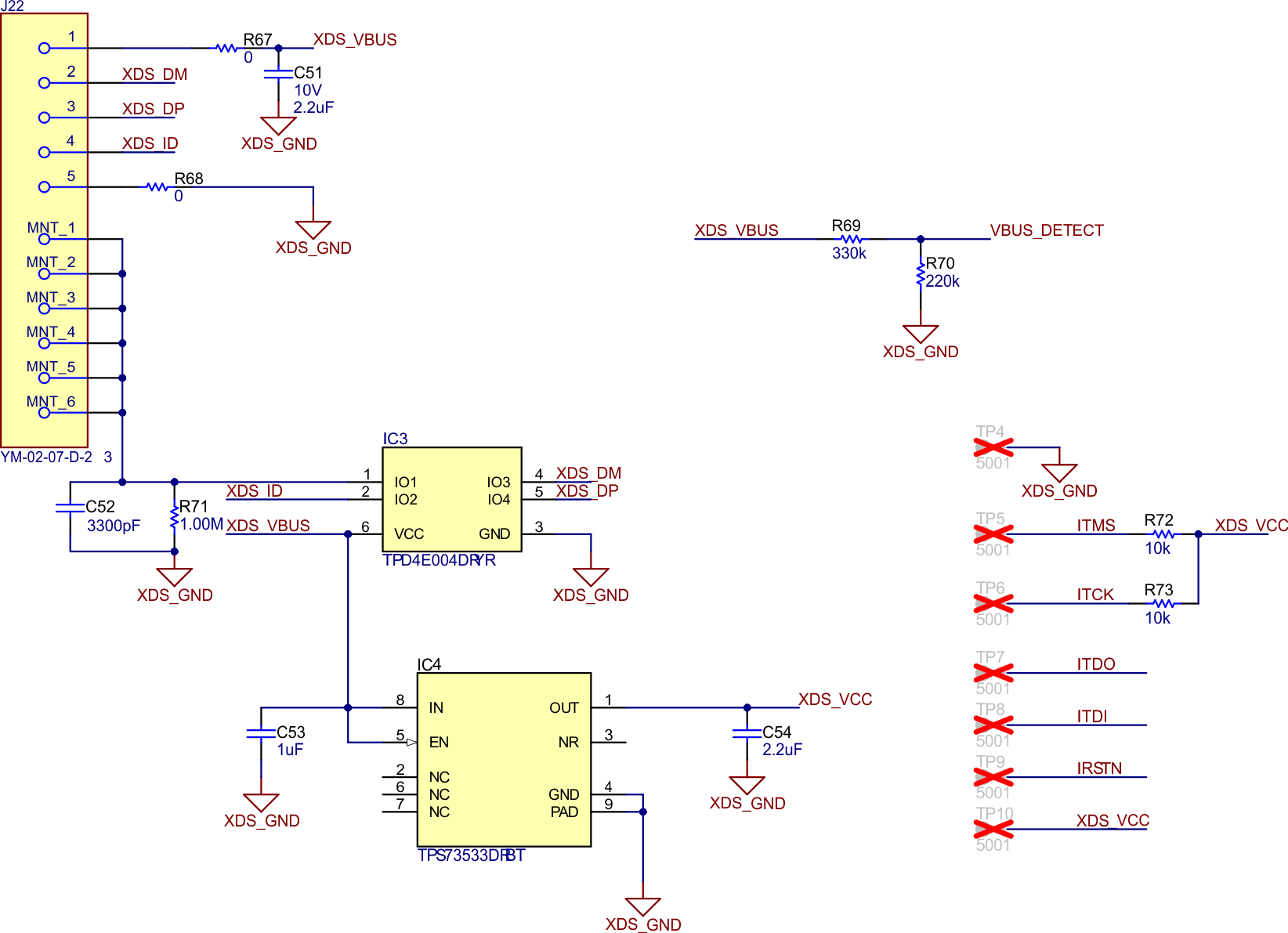 LP-MSPM0G3519 XDS110 USB Power
                    Schematic