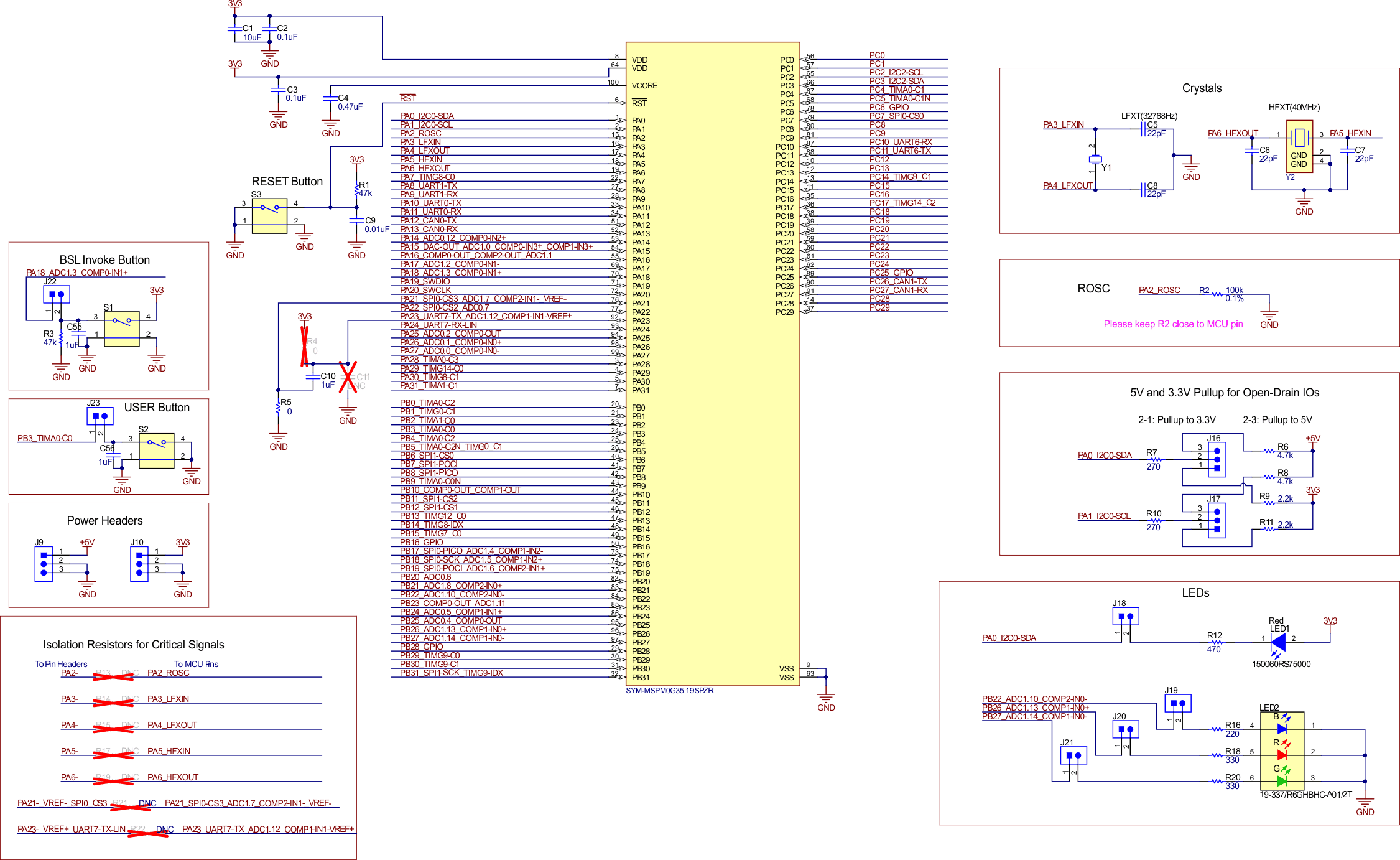 LP-MSPM0G3519 MSPM0G3519 Target Device
                    Schematic