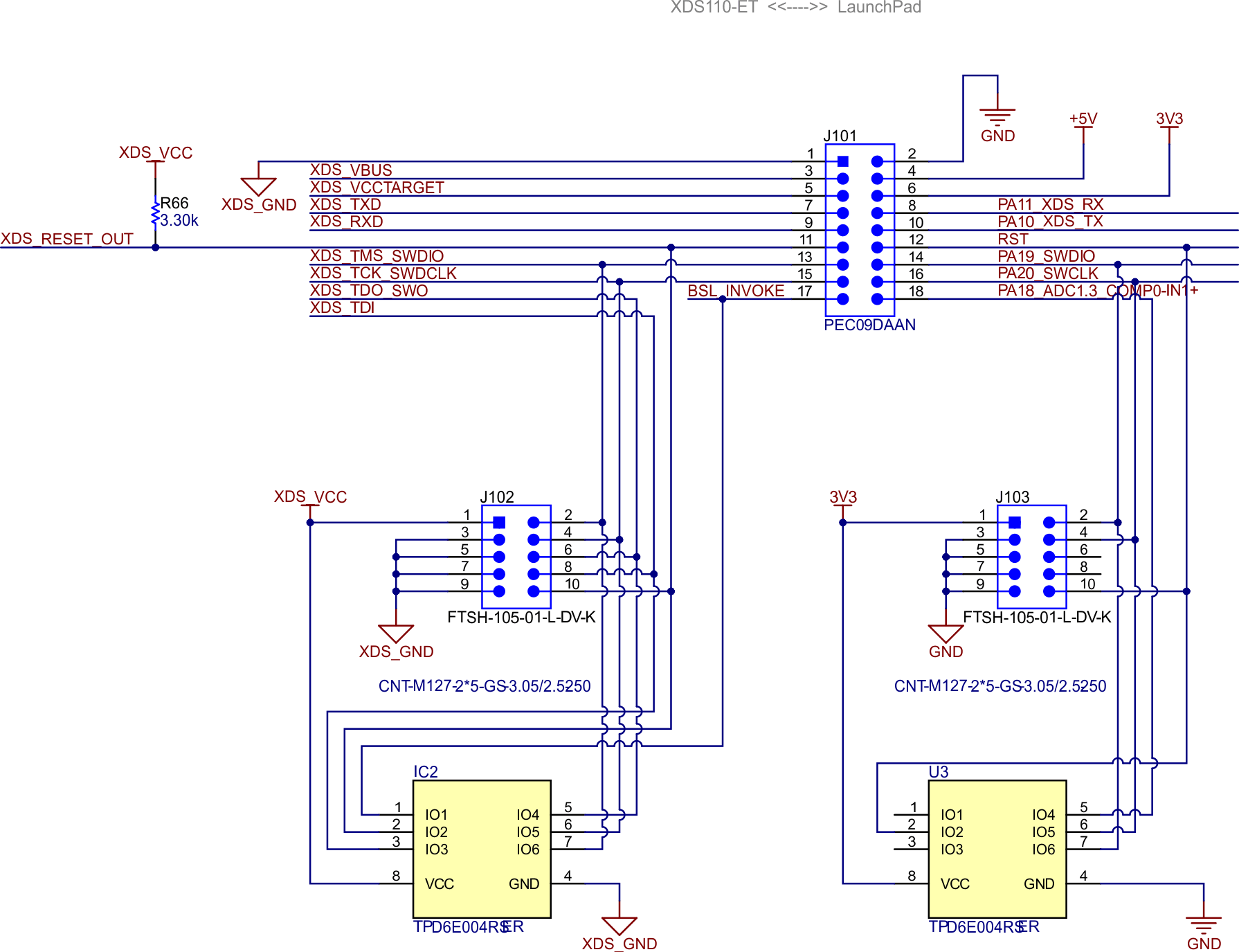 LP-MSPM0G3519 XDS110 Target Interface
                    Schematic