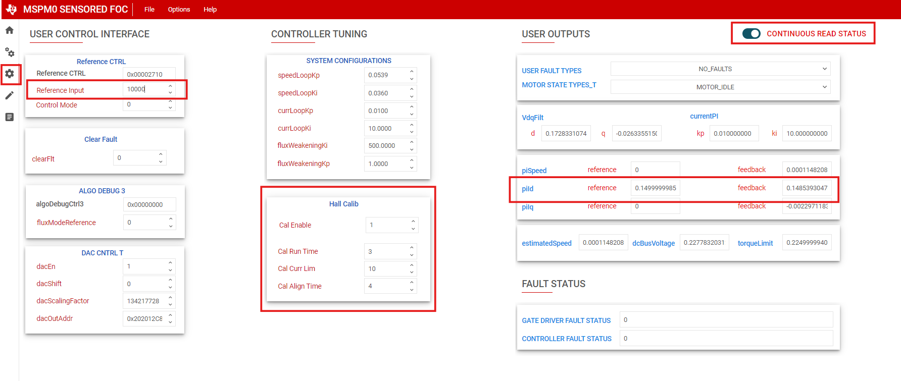  Hall Sensor Calibration From
                    GUI