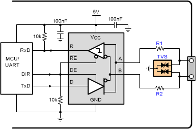  RS-485 Half Duplex Transceiver with Basic Discrete Surge Protection