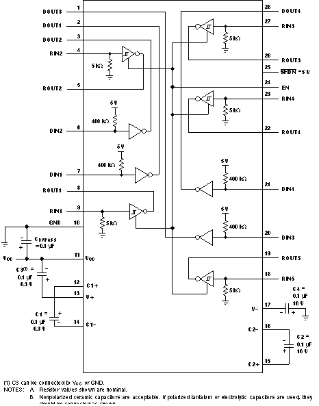 TRS213 Typical
                    Operating Circuit and Capacitor Values