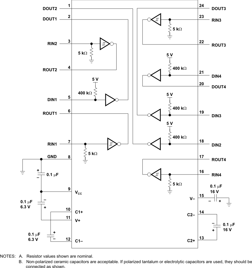 TRS208 Typical
                    Operating Circuit and Capacitor Values
