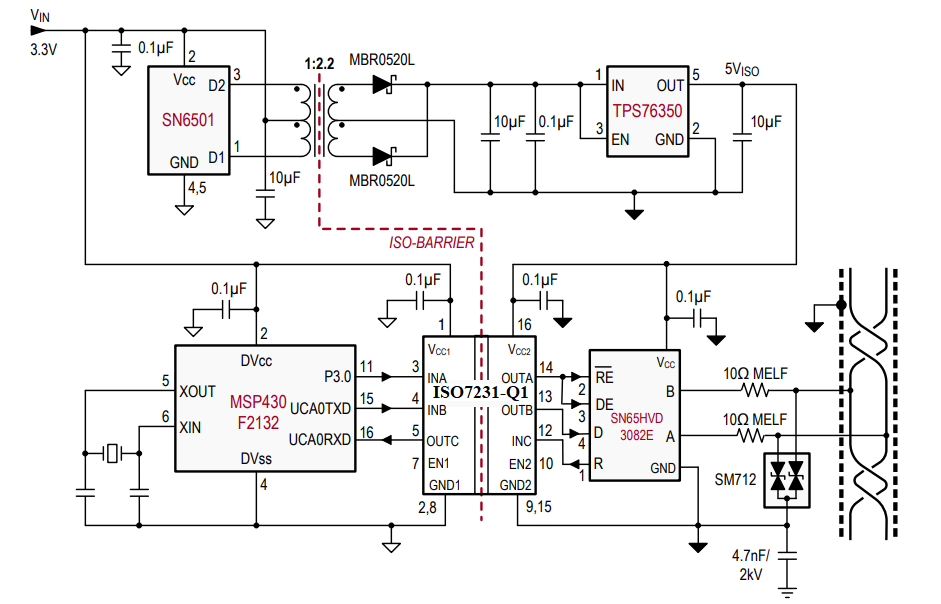 ISO7231C-Q1 Typical
                    ISO7231-Q1 Application Circuit 