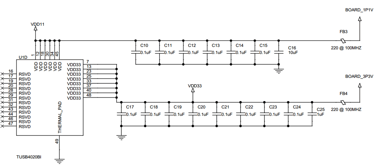 TUSB4020BI Power Implementation Schematic