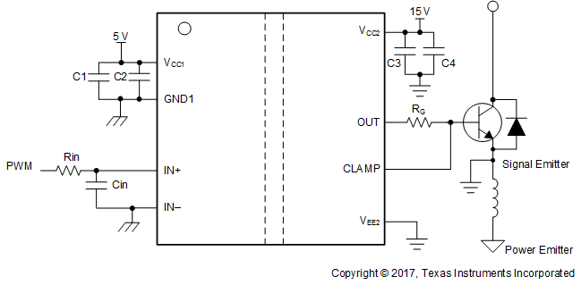 UCC5310 UCC5320 UCC5350 UCC5390 Typical
                    Application Circuit for UCC5310M and
                        UCC5350M to Drive IGBT