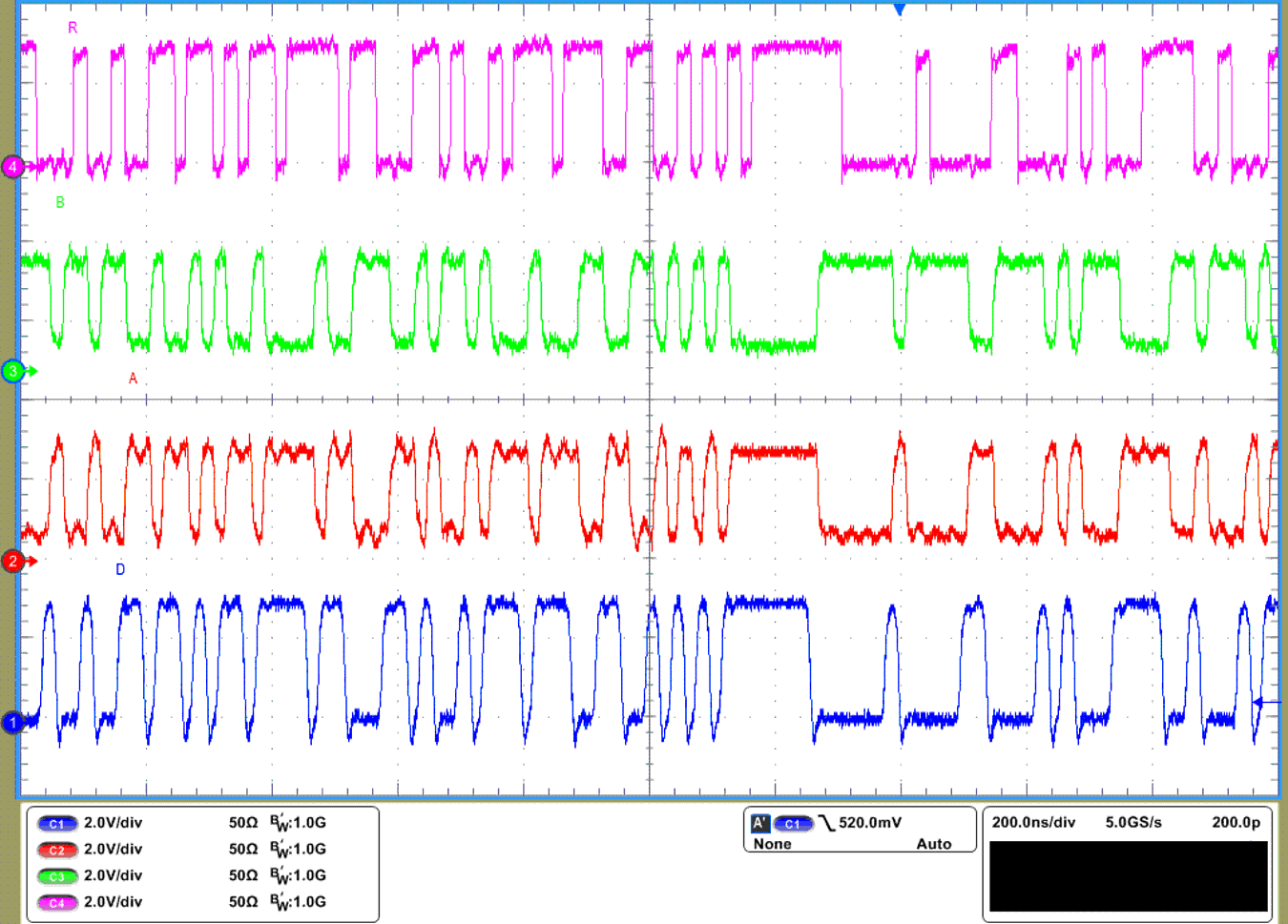 THVD9491-SEP Driver input (D), bus (A/Y,B/Z) and receiver output (R) waveforms