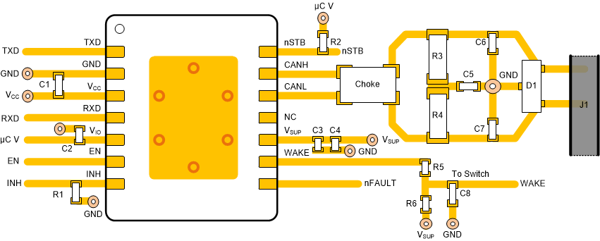 TCAN1043N-Q1 Example Layout