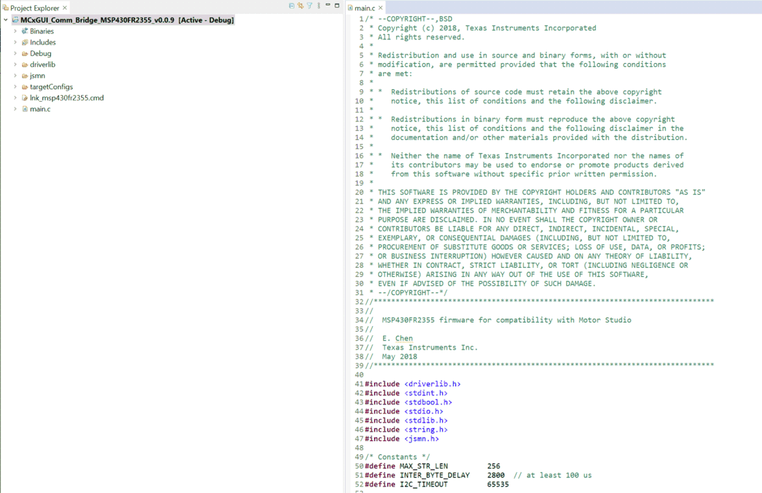 MCF8329RRYEVM MSP430FR2355 Interface Firmware Code in Code Composer Studio