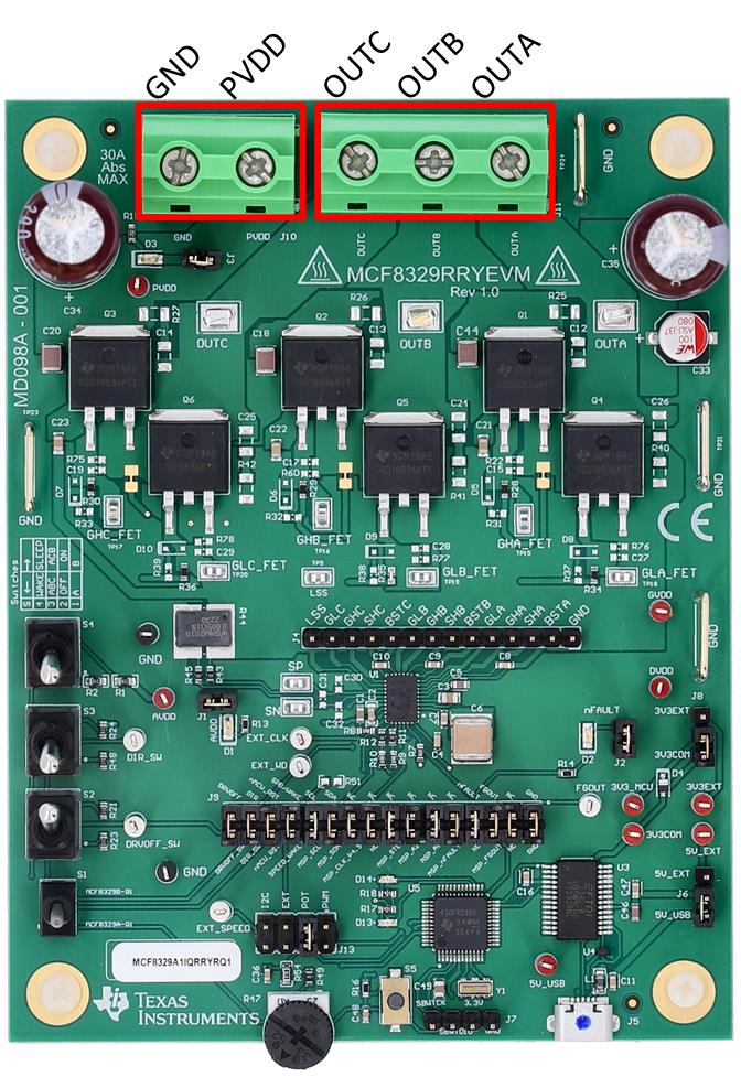 MCF8329RRYEVM Connections from Motor to
                    MCF8329RRYEVM