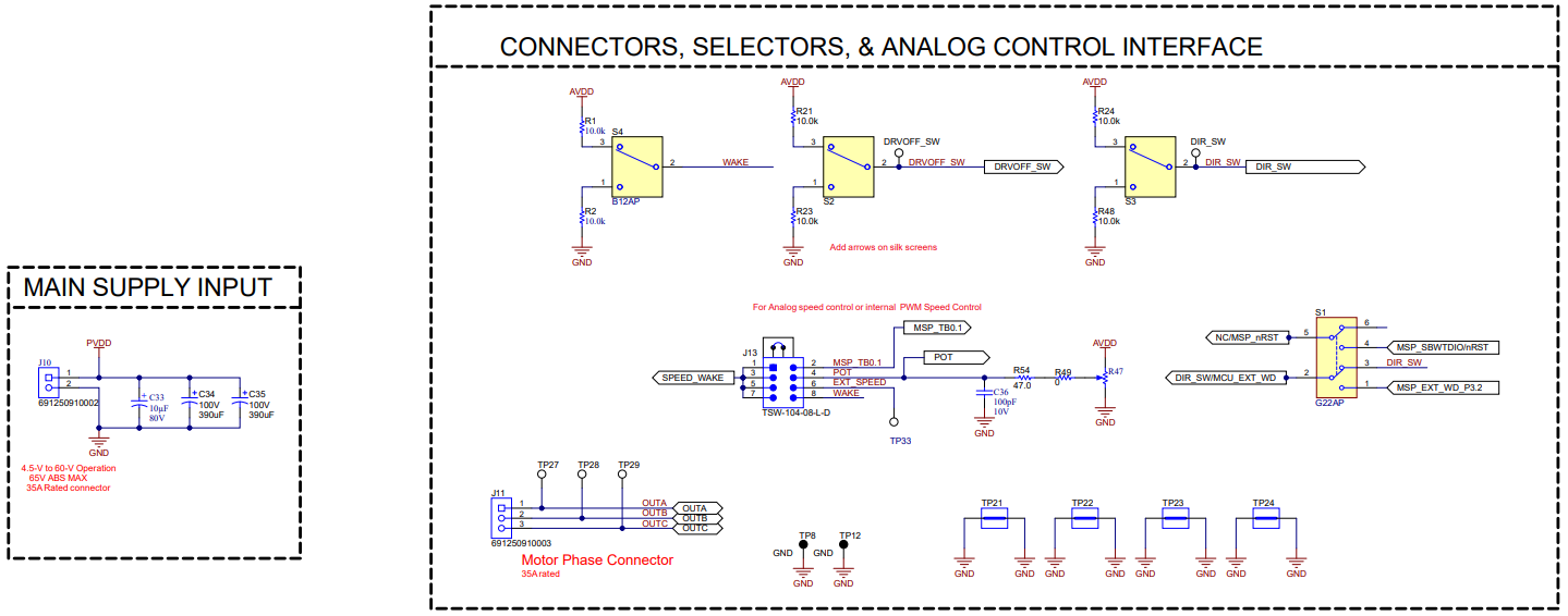 MCF8329RRYEVM Power and Connectors