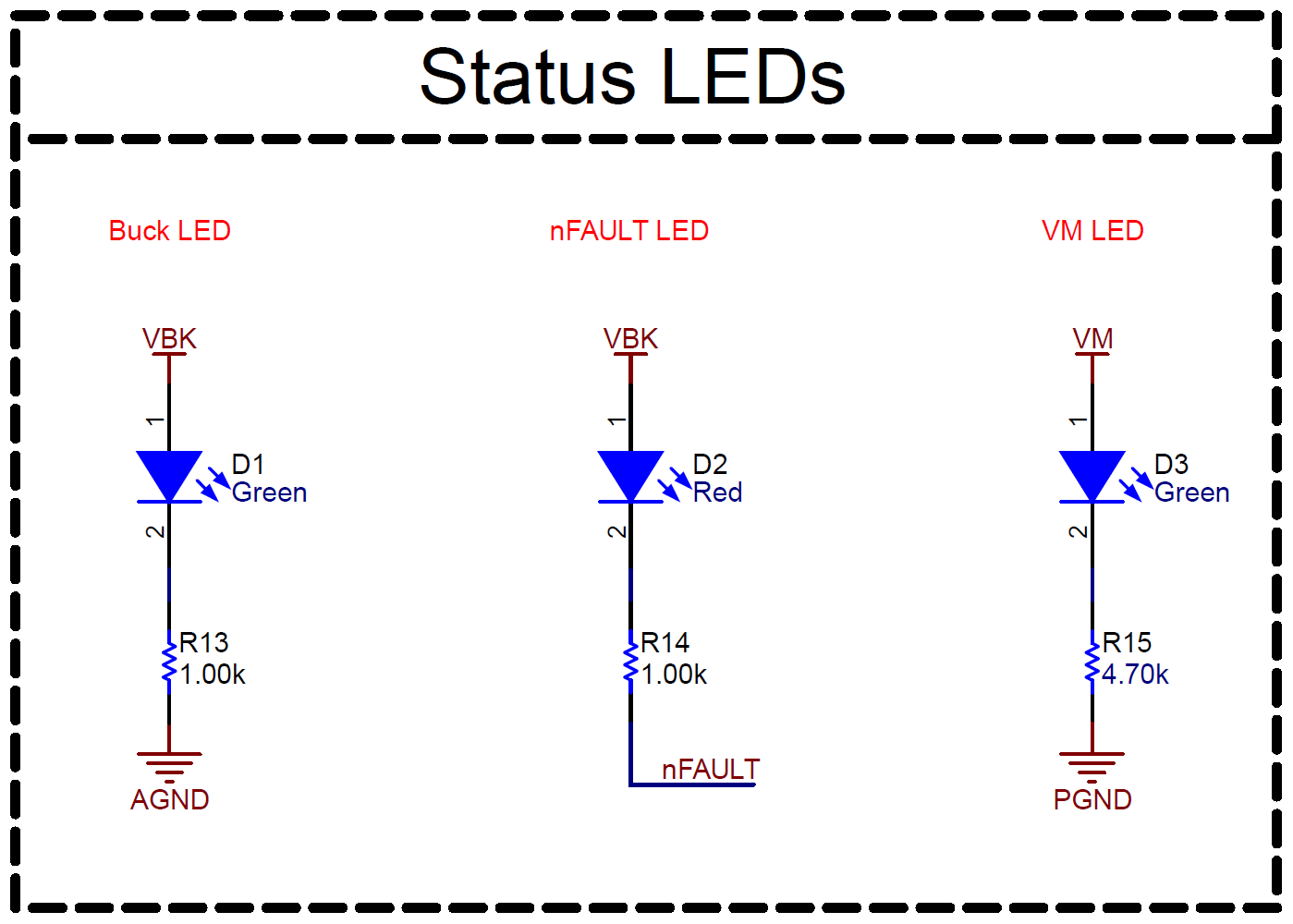 MCF8315PWPEVM Status LEDs Schematic