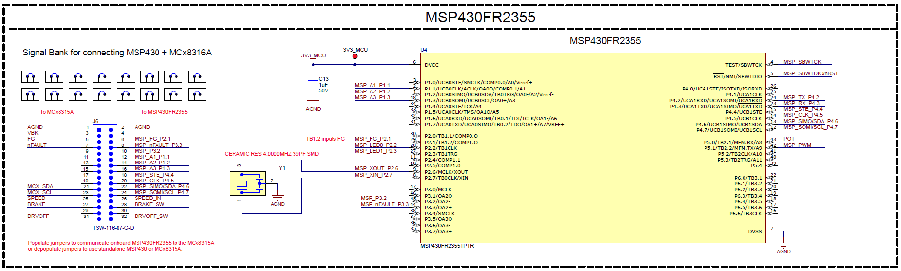 MCF8315PWPEVM MSP430FR2355 MCU Schematic