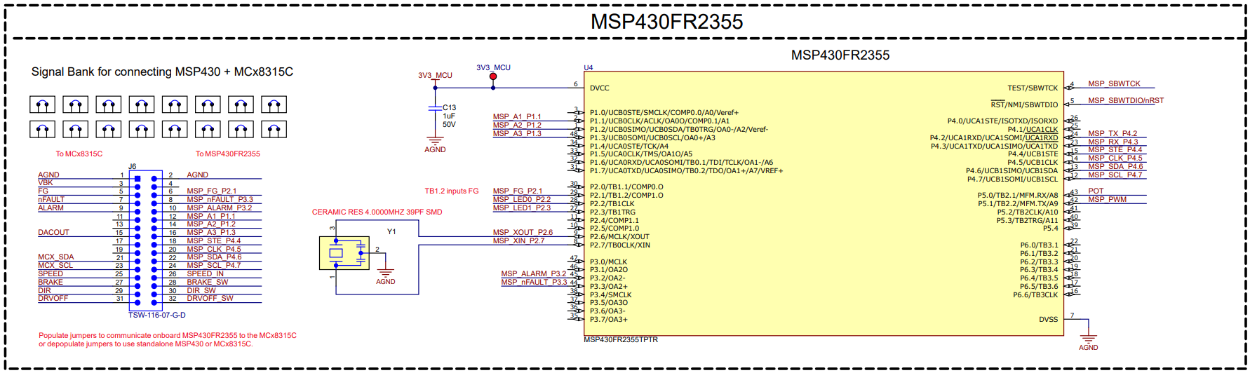 MCF8315RRYEVM MSP430FR2355 MCU Schematic