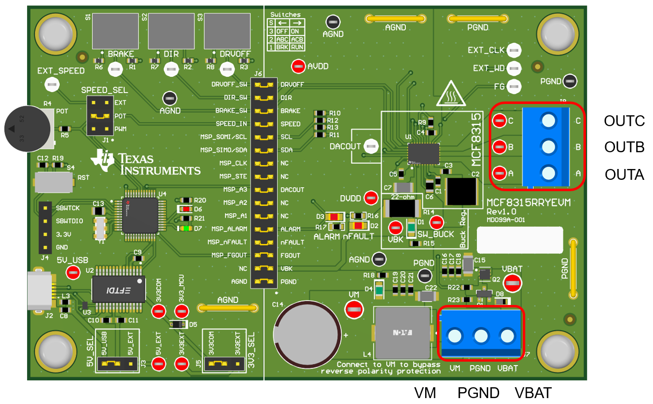 MCF8315RRYEVM Connections
                                        from Motor to MCF8315RRYEVM