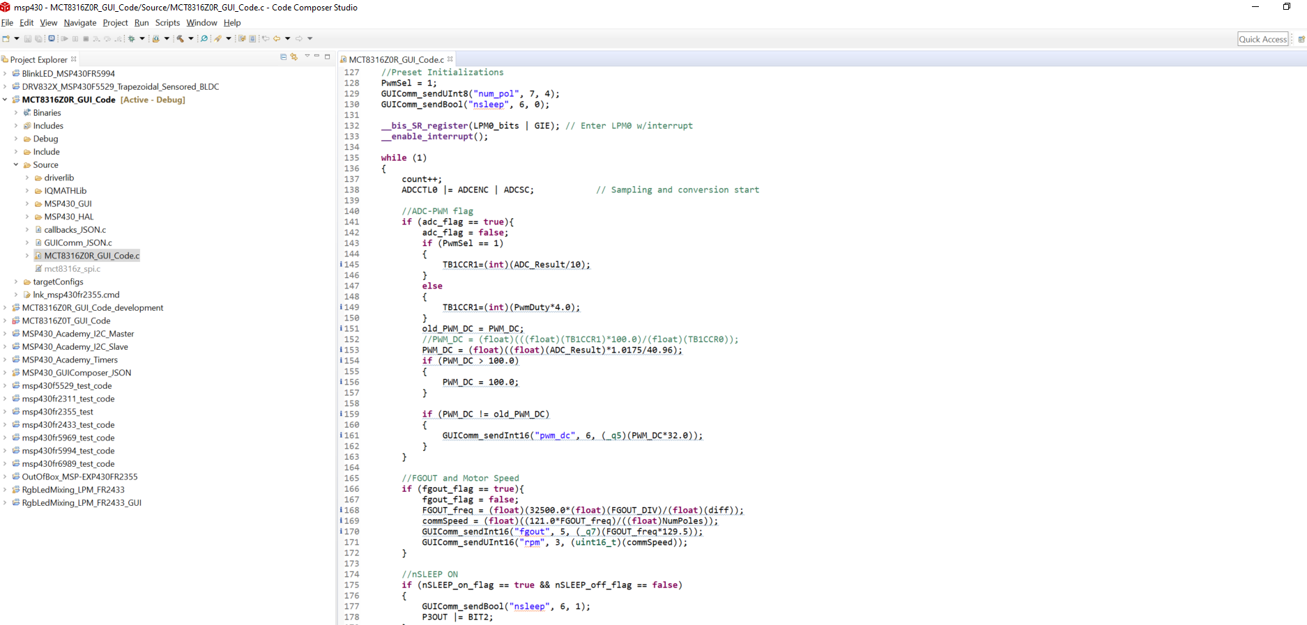 MCF8315RRYEVM MSP430FR2355 Interface Firmware Code
          in Code Composer Studio