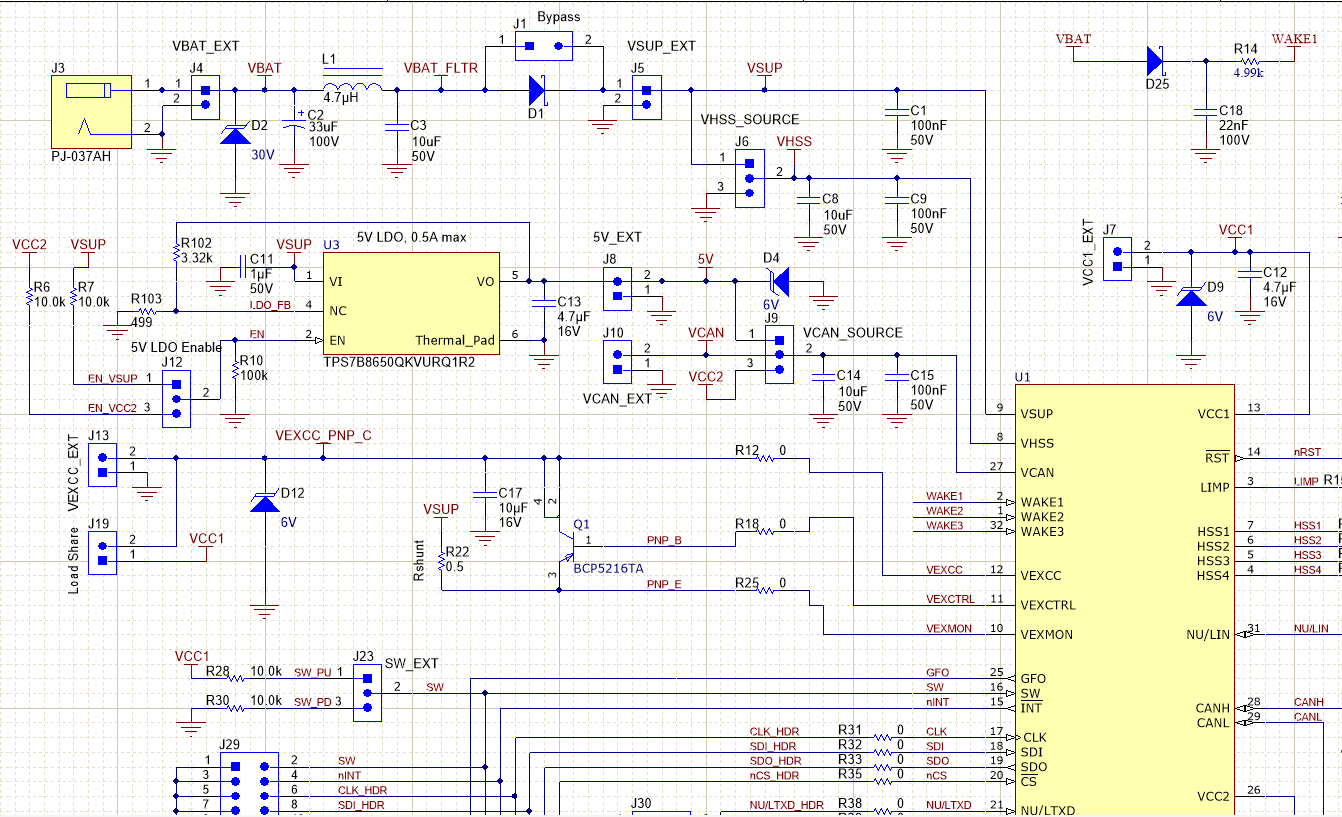 TCAN284XEVM Generic Schematic - Showing
                    all Components