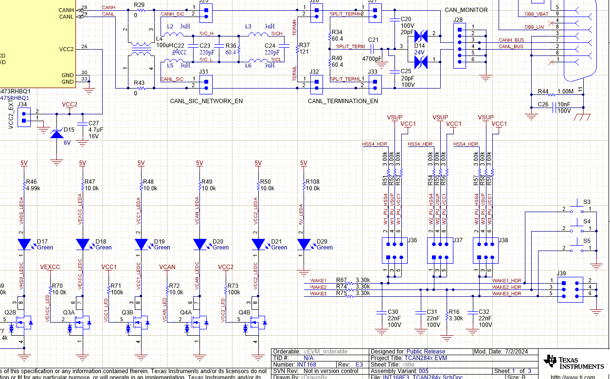 TCAN284XEVM Generic Schematic - Showing
                    all Components