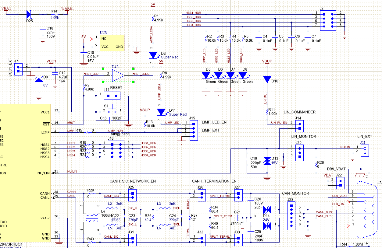 TCAN284XEVM Generic Schematic - Showing
                    all Components