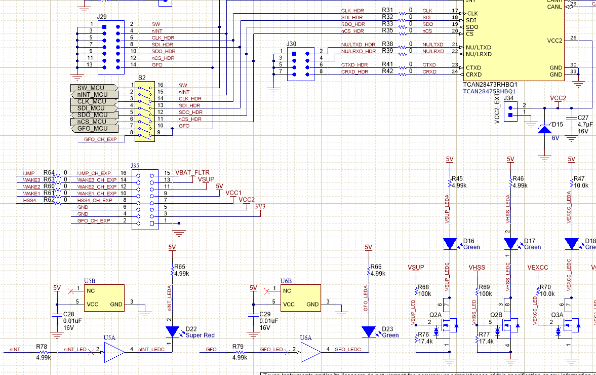 TCAN284XEVM Generic Schematic - Showing
                    all Components