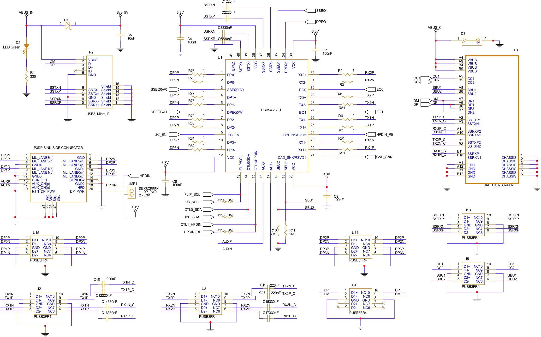 TUSB5461Q1-EVM TUSB5461-Q1 EVM Schematic (Page 1)