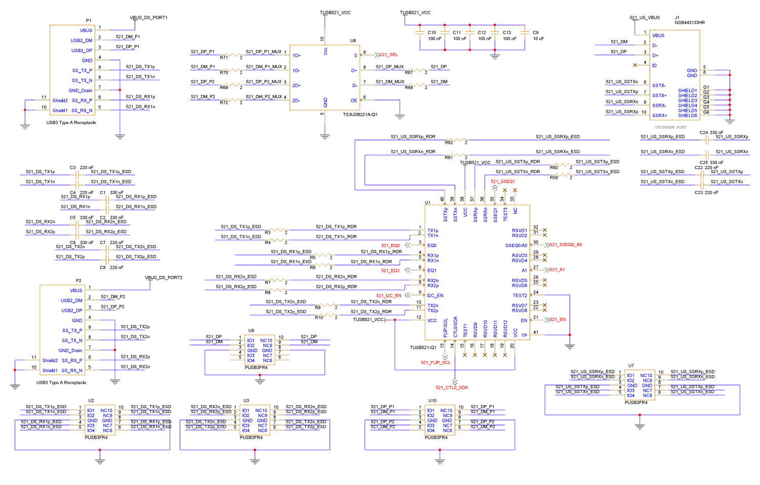 TUSB1021Q1-EVM Schematic Page 1