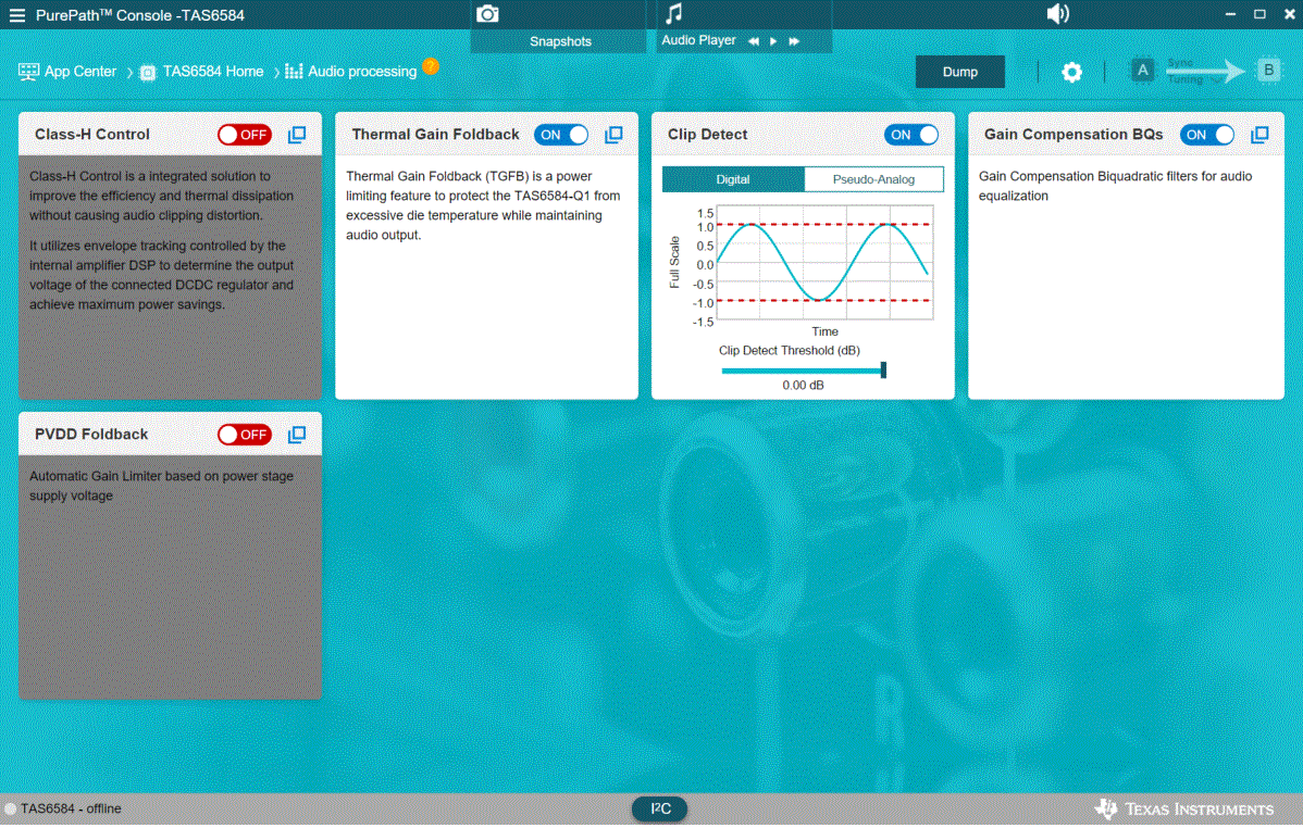  TAS6584-Q1 GUI Audio
                    Processing Window