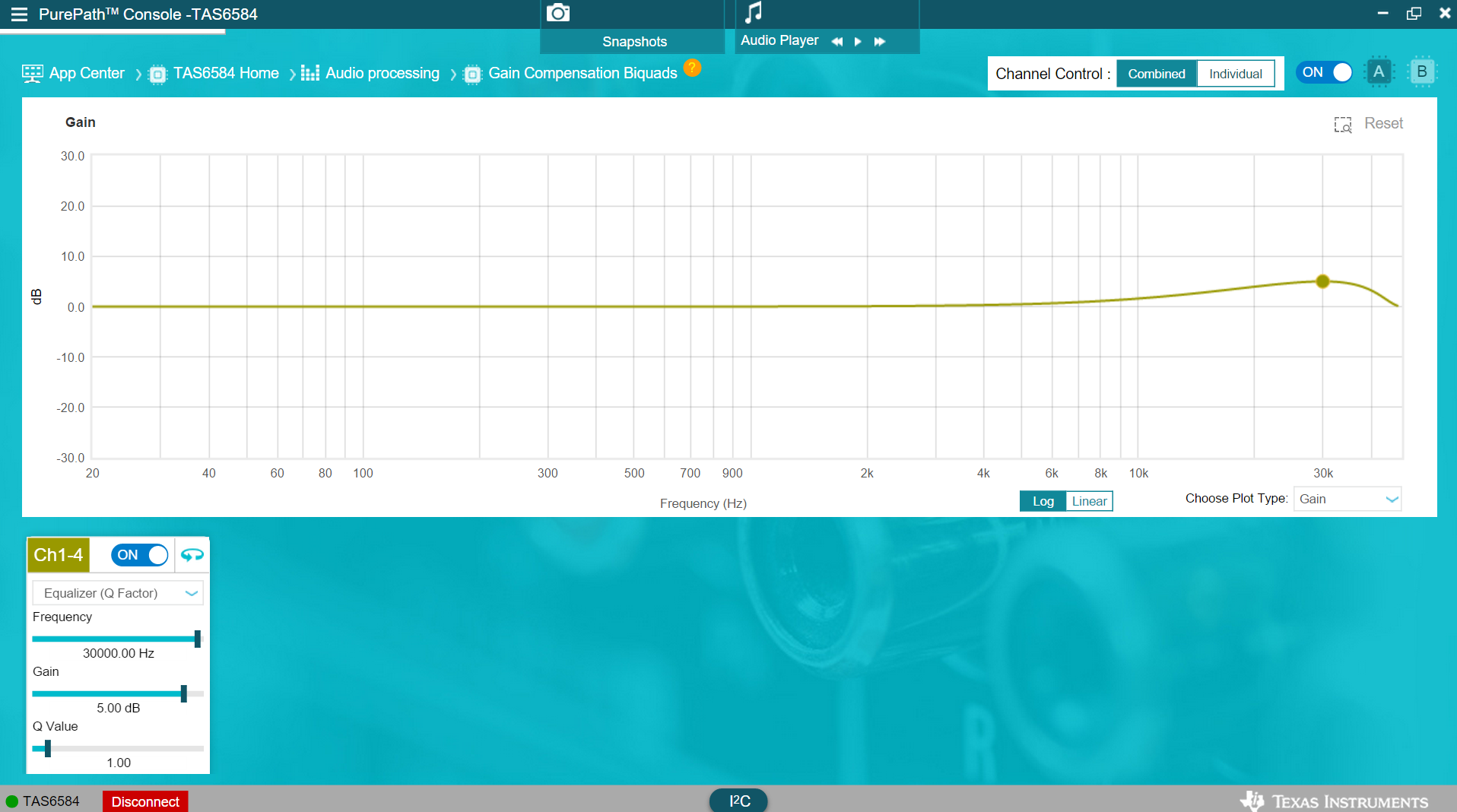  TAS6584-Q1 GUI Gain
                    Compensation Biquads Page - 2Ω