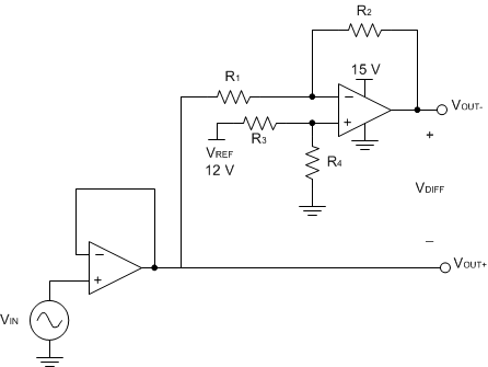 RC4558 Schematic for Single-Ended Input to Differential Output Conversion