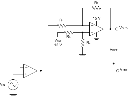 RC4580 Schematic for Single-Ended Input to Differential Output Conversion