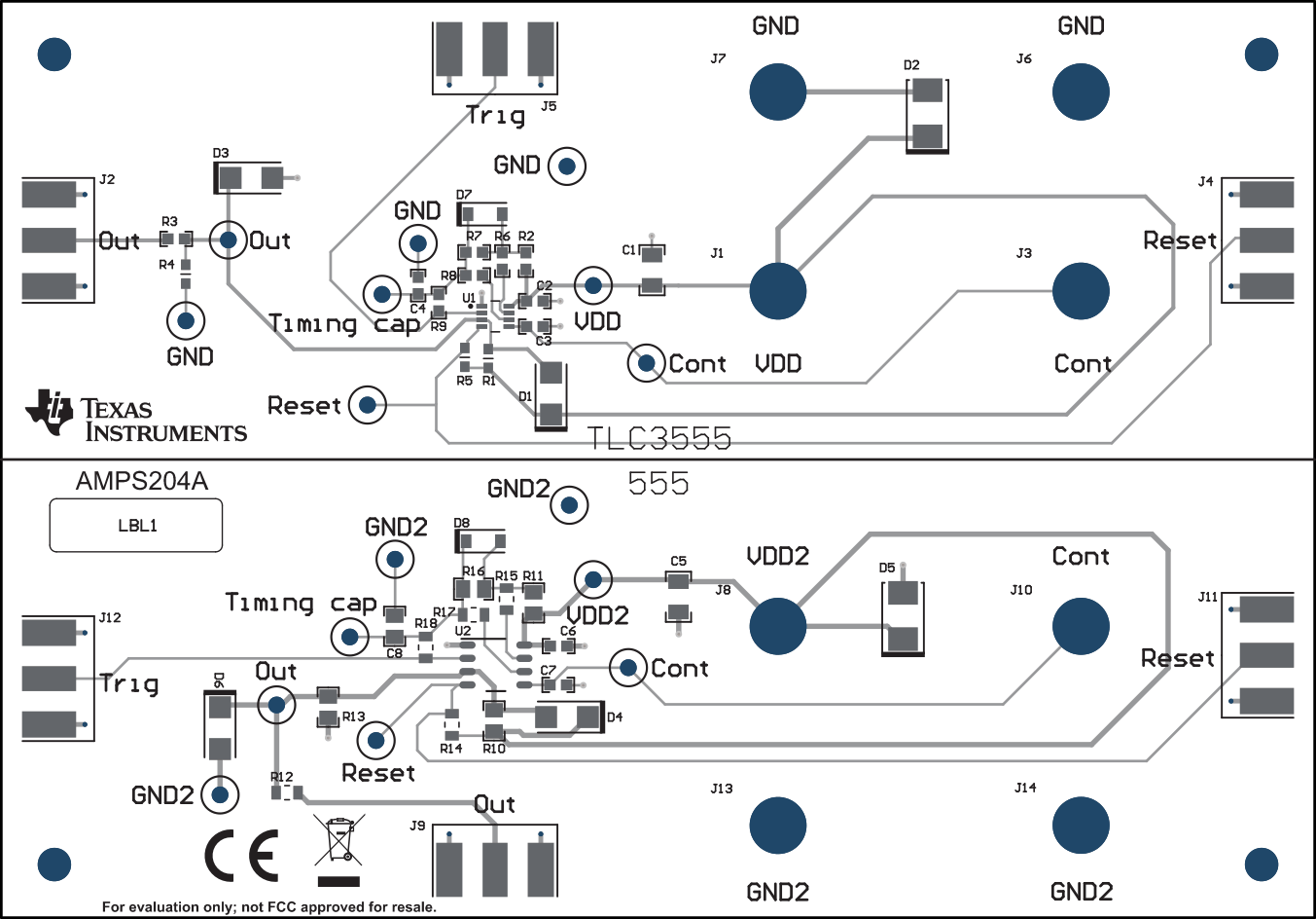 TLC3555EVM TLC3555EVM PCB Layout Top View Composite