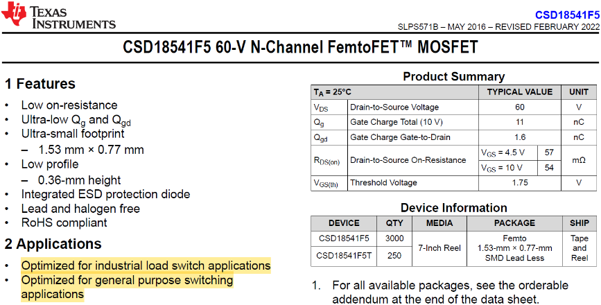  CSD18541F5 Data Sheet