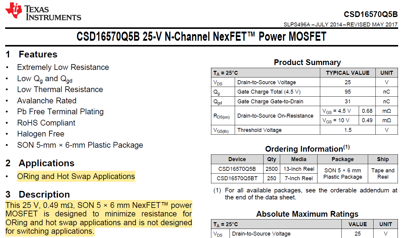  CSD16570Q5B Data Sheet