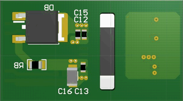 UCC21520-Q1 3-D PCB Bottom View