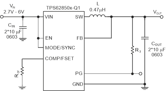 TPS628501-Q1 TPS628502-Q1 TPS628503-Q1 Schematic for Fixed Output Voltage Versions